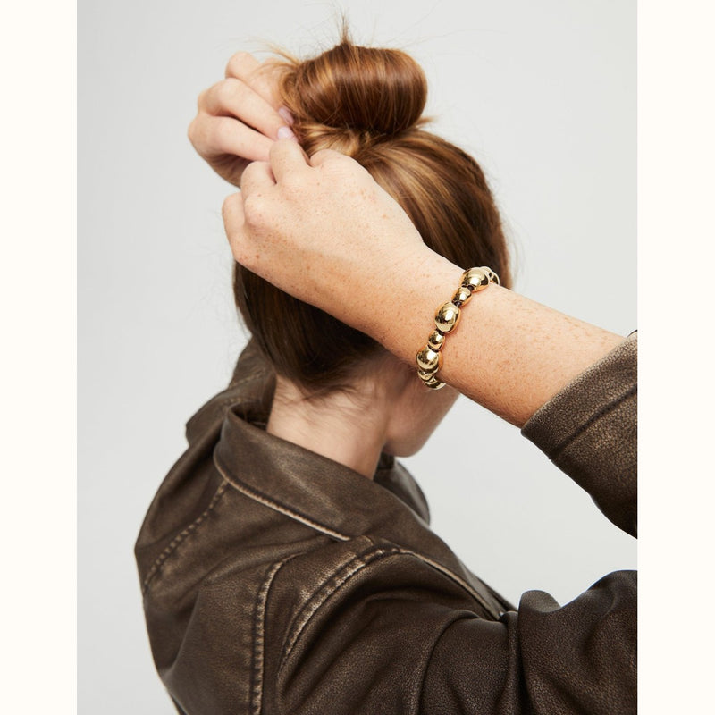 Leather Bracelet with Round 18K Gold Plated Beads - PUL2532ORO-UNO de 50-Renee Taylor Gallery