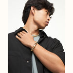 Leather Bracelet with Round 18K Gold Plated Beads - PUL2532ORO-UNO de 50-Renee Taylor Gallery