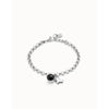Sterling silver-plated chain bracelet with heart charm and black Murano glass - PUL2538NGRMTL-UNO de 50-Renee Taylor Gallery