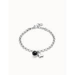 Sterling silver-plated chain bracelet with heart charm and black Murano glass - PUL2538NGRMTL-UNO de 50-Renee Taylor Gallery