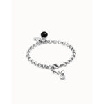 Sterling silver-plated chain bracelet with heart charm and black Murano glass - PUL2538NGRMTL-UNO de 50-Renee Taylor Gallery