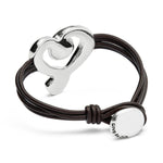 Leather Bracelet with Sterling Silver Plated Heart with Blue Crystal - PUL2542AZOMTL-UNO de 50-Renee Taylor Gallery