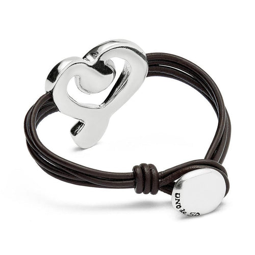 Leather Bracelet with Sterling Silver Plated Heart with Blue Crystal - PUL2542AZOMTL-UNO de 50-Renee Taylor Gallery