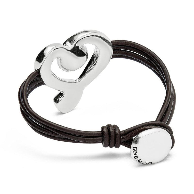 Leather Bracelet with Sterling Silver Plated Heart with Blue Crystal - PUL2542AZOMTL-UNO de 50-Renee Taylor Gallery