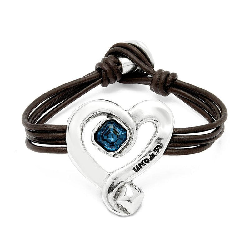 Leather Bracelet with Sterling Silver Plated Heart with Blue Crystal - PUL2542AZOMTL-UNO de 50-Renee Taylor Gallery