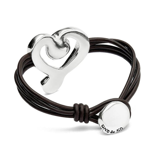 Leather Bracelet with Sterling Silver Plated Heart and Clear Crystal - PUL2542CRSMTL-UNO de 50-Renee Taylor Gallery