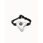 Leather Bracelet with Sterling Silver Plated Heart and Black Crystal - PUL2542NGRMTL-UNO de 50-Renee Taylor Gallery