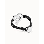 Leather Bracelet with Sterling Silver Plated Heart and Black Crystal - PUL2542NGRMTL-UNO de 50-Renee Taylor Gallery