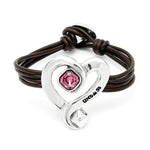 Leather Bracelet with Sterling Silver Plated Heart and Pink Crystal - PUL2542RSAMTL-UNO de 50-Renee Taylor Gallery