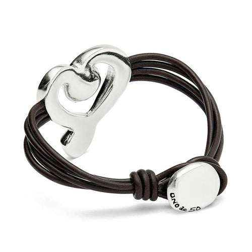Leather Bracelet with Sterling Silver Plated Heart and Pink Crystal - PUL2542RSAMTL-UNO de 50-Renee Taylor Gallery