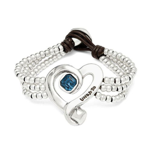 Bead Bracelet with Sterling Silver Plated Heart and Blue Crystal - PUL2543AZOMTL-UNO de 50-Renee Taylor Gallery