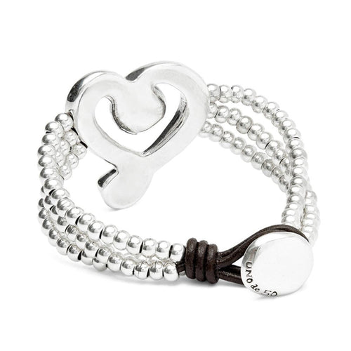 Bead Bracelet with Sterling Silver Plated Heart and Clear Crystal - PUL2543CRSMTL-UNO de 50-Renee Taylor Gallery