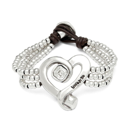 Bead Bracelet with Sterling Silver Plated Heart and Clear Crystal - PUL2543CRSMTL-UNO de 50-Renee Taylor Gallery