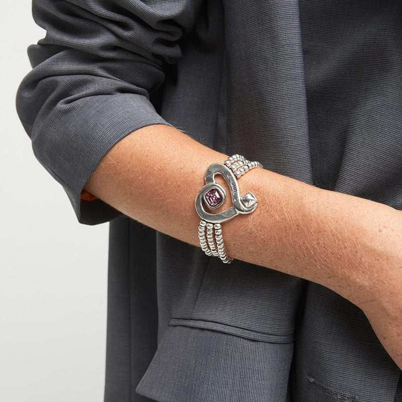 Bead Bracelet with Sterling Silver Plated Heart and Pink Crystal - PUL2543RSAMTL-UNO de 50-Renee Taylor Gallery