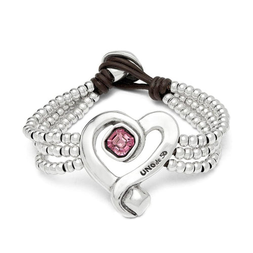 Bead Bracelet with Sterling Silver Plated Heart and Pink Crystal - PUL2543RSAMTL-UNO de 50-Renee Taylor Gallery