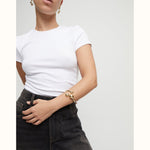 Rigid 18K Gold Plated Three Beads Bracelet - PUL2546ORO-UNO de 50-Renee Taylor Gallery