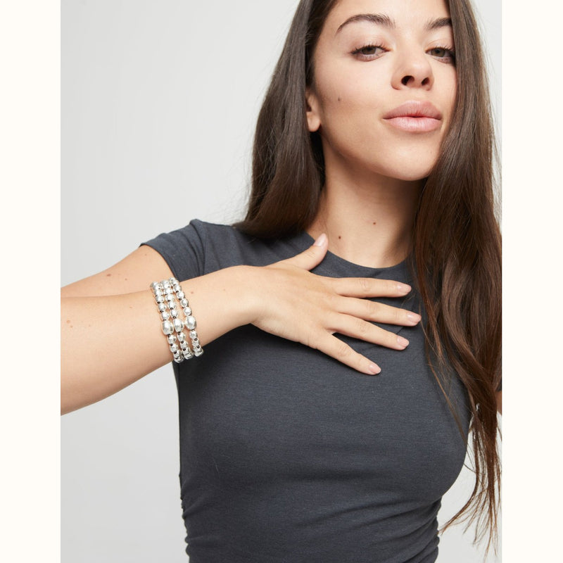 Three Strand Bead Sterling Silver Plated Bracelet - PUL2550MTL-UNO de 50-Renee Taylor Gallery