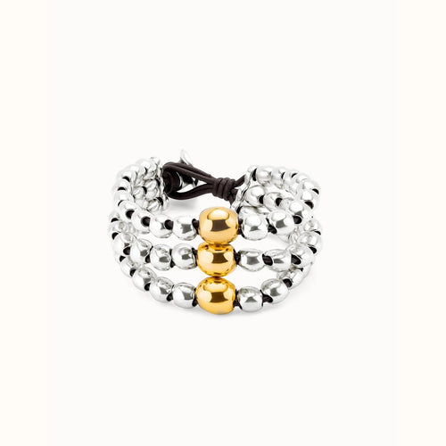 Three Strand Bead Sterling Silver Plated Bracelet And 18K Gold Plated Bead - PUL2550OROMTL-UNO de 50-Renee Taylor Gallery