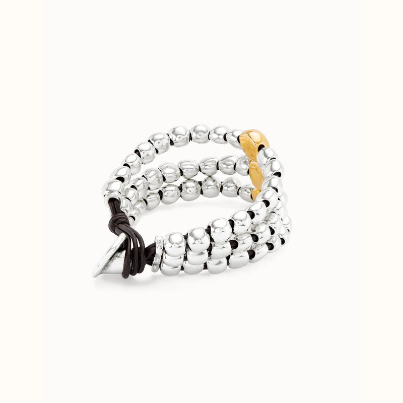 Three Strand Bead Sterling Silver Plated Bracelet And 18K Gold Plated Bead - PUL2550OROMTL-UNO de 50-Renee Taylor Gallery