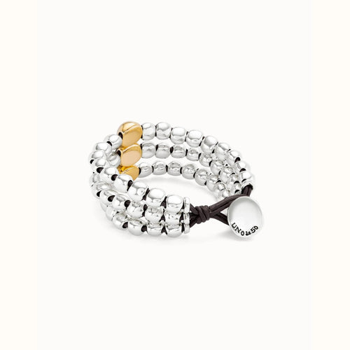 Three Strand Bead Sterling Silver Plated Bracelet And 18K Gold Plated Bead - PUL2550OROMTL-UNO de 50-Renee Taylor Gallery