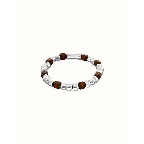 Ser Imparable Stretch Bracelet with Silver and Wooden Beads - PUL2586MARMTL0-UNO de 50-Renee Taylor Gallery