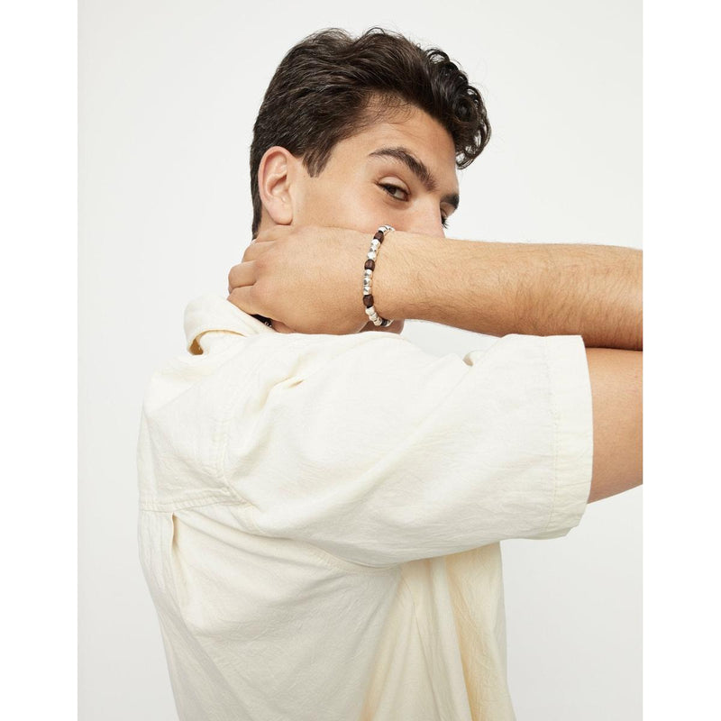 Ser Imparable Stretch Bracelet with Silver and Wooden Beads - PUL2586MARMTL0-UNO de 50-Renee Taylor Gallery