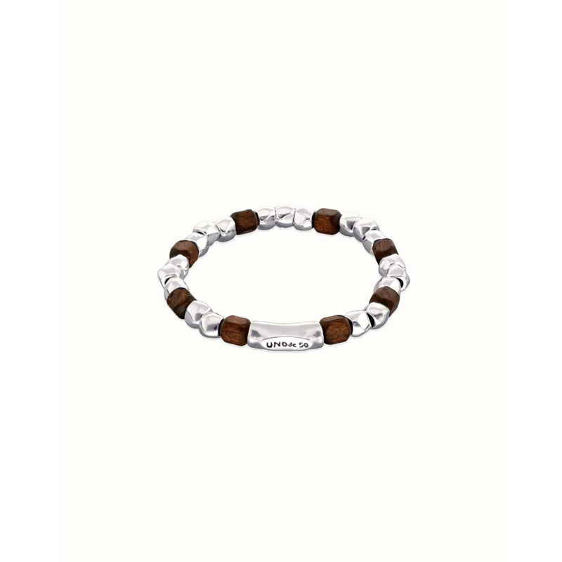 Ser Imparable Stretch Bracelet with Silver and Wooden Beads - PUL2586MARMTL0-UNO de 50-Renee Taylor Gallery