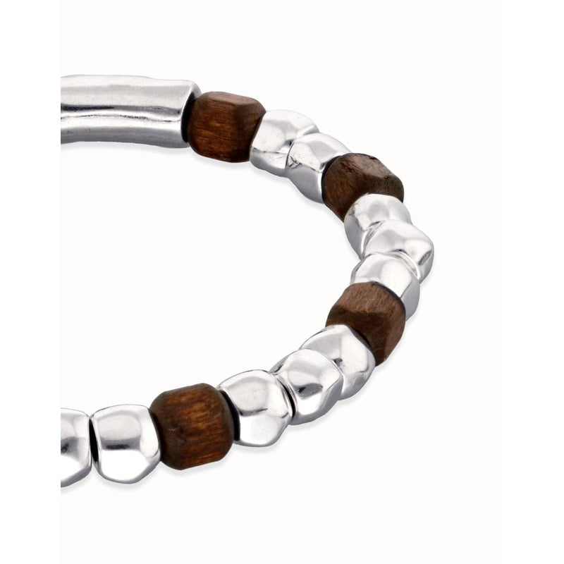 Ser Imparable Stretch Bracelet with Silver and Wooden Beads - PUL2586MARMTL0-UNO de 50-Renee Taylor Gallery