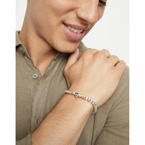 Ser Imparable Silver Beaded Stretch bracelet with a Skull - PUL2589NGRMTL0-UNO de 50-Renee Taylor Gallery