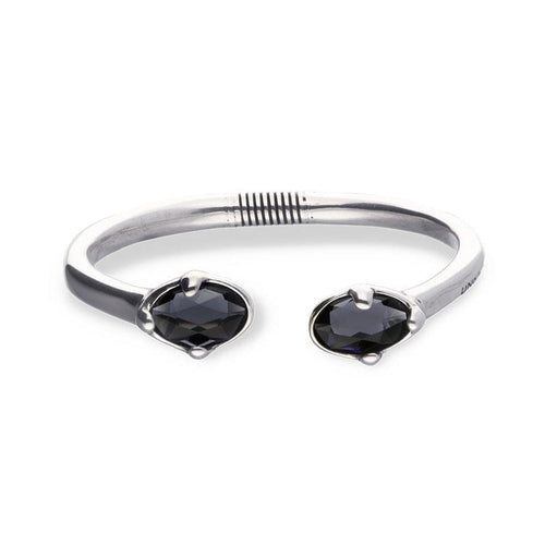 Ser Deslumbrante Two Oval Faceted Black Crystals Bangle Silver Plated Bracelet- PUL2592NGRMTL0M-UNO de 50-Renee Taylor Gallery