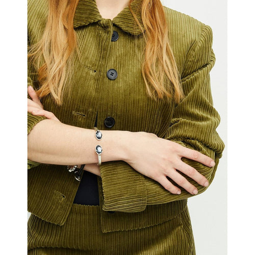 Ser Deslumbrante Two Oval Faceted Black Crystals Bangle Silver Plated Bracelet- PUL2592NGRMTL0M-UNO de 50-Renee Taylor Gallery