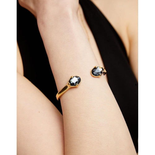 Ser Deslumbrante Two Faceted Black Oval Crystals Gold Plated Bracelet - PUL2592NGRORO0-UNO de 50-Renee Taylor Gallery