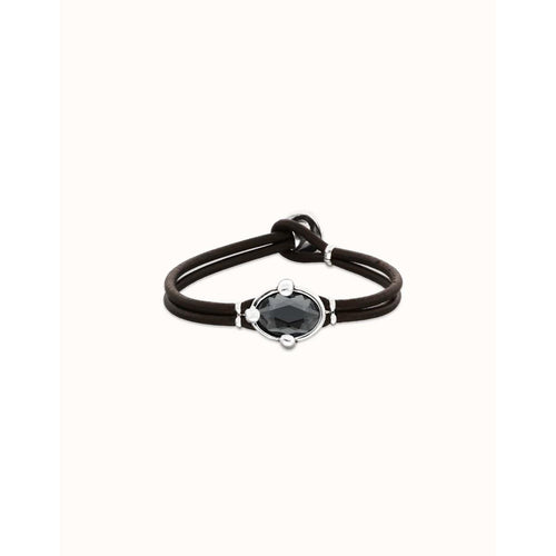 Ser Deslumbrante Faceted Black Oval Crystal Leather Silver Plated Bracelet - PUL2594NGRMTL0M-UNO de 50-Renee Taylor Gallery