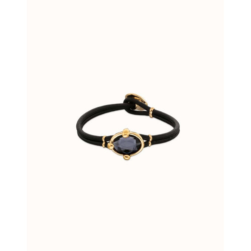 Ser Deslumbrante Faceted Black Oval Crystal Leather Gold Plated Bracelet - PUL2594NGRORO0M-UNO de 50-Renee Taylor Gallery