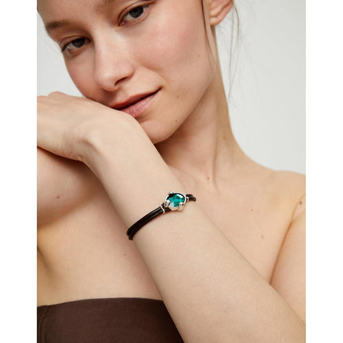 Ser Deslumbrante Green Oval Faceted Crystal Silver Plated Bracelet - PUL2594VRDMTL0M-UNO de 50-Renee Taylor Gallery