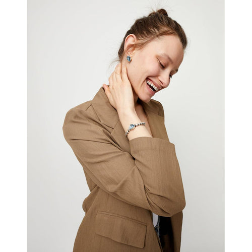 Ser Deslumbrante Blue Oval Faceted Crystal Silver Plated Beaded Bracelet - PUL2595AZUMTL0M-UNO de 50-Renee Taylor Gallery