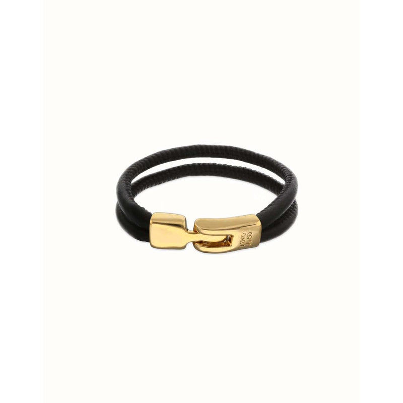 Ser Imparable Leather Bracelet with Golden Clasp - PUL2597NGRORO0-UNO de 50-Renee Taylor Gallery