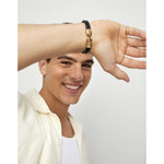 Ser Imparable Leather Bracelet with Golden Clasp - PUL2597NGRORO0-UNO de 50-Renee Taylor Gallery
