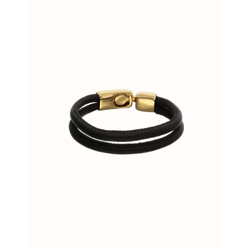 Ser Imparable Leather Bracelet with Golden Clasp - PUL2597NGRORO0-UNO de 50-Renee Taylor Gallery