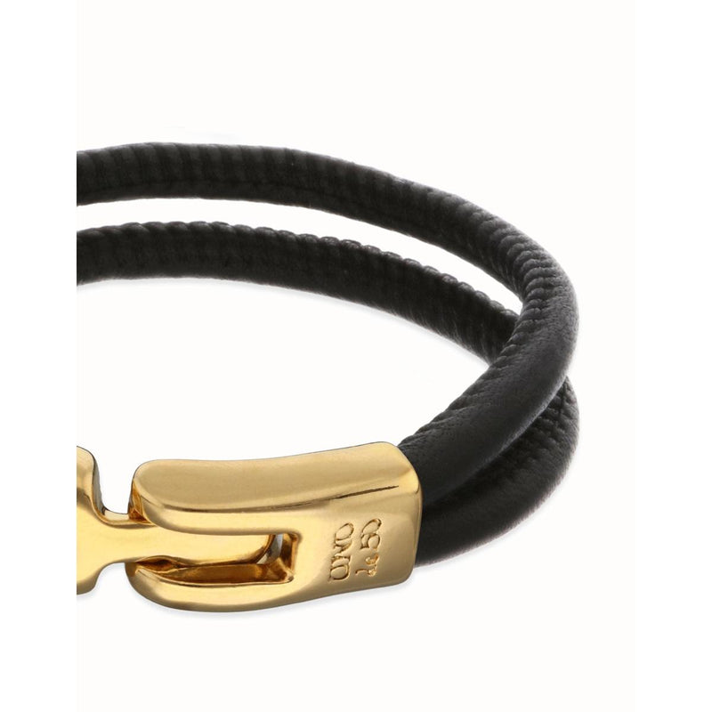 Ser Imparable Leather Bracelet with Golden Clasp - PUL2597NGRORO0-UNO de 50-Renee Taylor Gallery