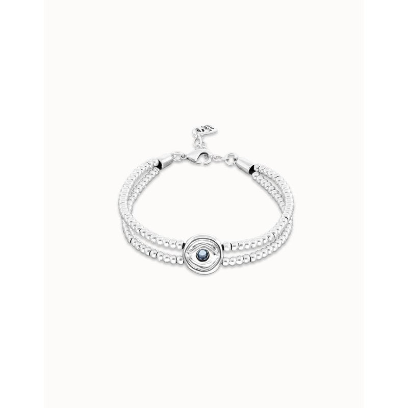 Ser Intuitiva Silver Two-Strand Beaded Bracelet with an Azul Eye-Shaped Charm - PUL2599AZUMTL0M-UNO de 50-Renee Taylor Gallery