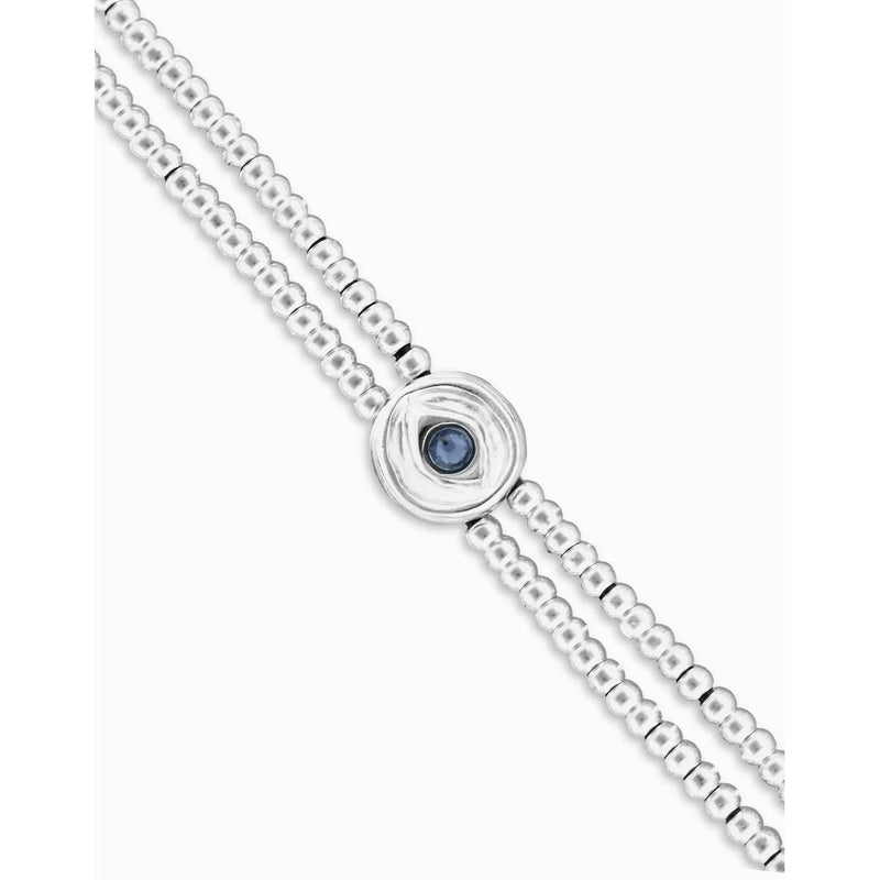 Ser Intuitiva Silver Two-Strand Beaded Bracelet with an Azul Eye-Shaped Charm - PUL2599AZUMTL0M-UNO de 50-Renee Taylor Gallery