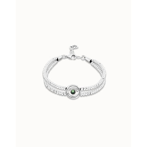Ser Intuitiva Silver Two-Strand Beaded Bracelet with an Verde Eye-Shaped Charm - PUL2599VRDMTL0M-UNO de 50-Renee Taylor Gallery