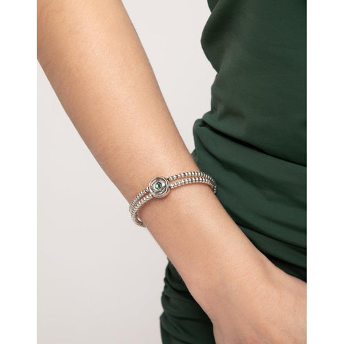 Ser Intuitiva Silver Two-Strand Beaded Bracelet with an Verde Eye-Shaped Charm - PUL2599VRDMTL0M-UNO de 50-Renee Taylor Gallery