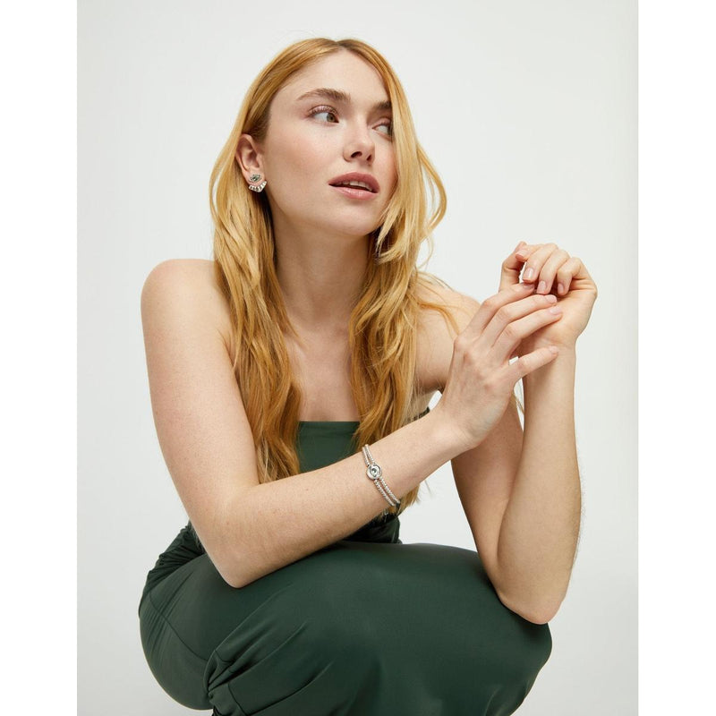 Ser Intuitiva Silver Two-Strand Beaded Bracelet with an Verde Eye-Shaped Charm - PUL2599VRDMTL0M-UNO de 50-Renee Taylor Gallery