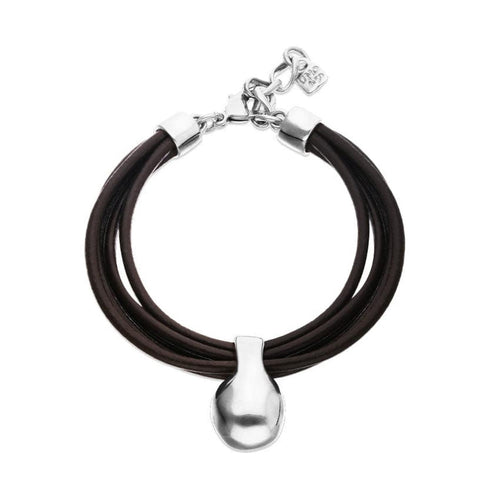 Leather Bracelet with Silver Sphere - PUL2605MARMTL-UNO de 50-Renee Taylor Gallery