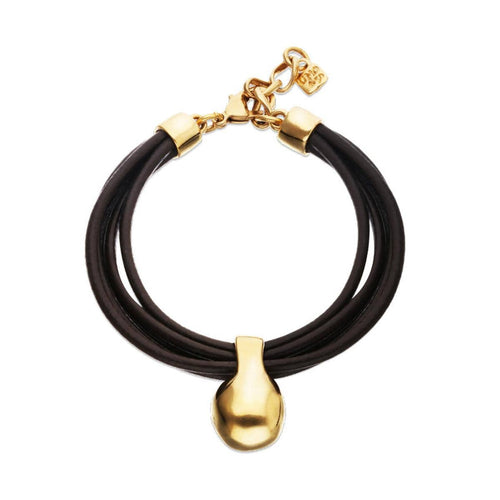 Leather Bracelet with Gold Sphere - PUL2605MARORO-UNO de 50-Renee Taylor Gallery