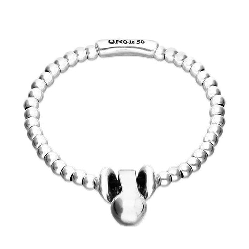Silver Elastic Beaded Bracelet with Small and Large Beads - PUL2609MTL000-UNO de 50-Renee Taylor Gallery
