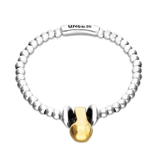Elastic Silver and Gold Beaded Bracelet with Small and Large Beads - PUL2609OROMTL-UNO de 50-Renee Taylor Gallery