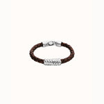 Brown Braided Leather Bracelet with a Metal Detail - PUL2632MARMTL-UNO de 50-Renee Taylor Gallery